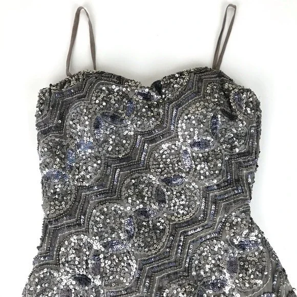 SCALA Sequin Beaded Embellished Chain Metallic Strapless Cocktail Prom Dress 0 - Picture 2 of 10